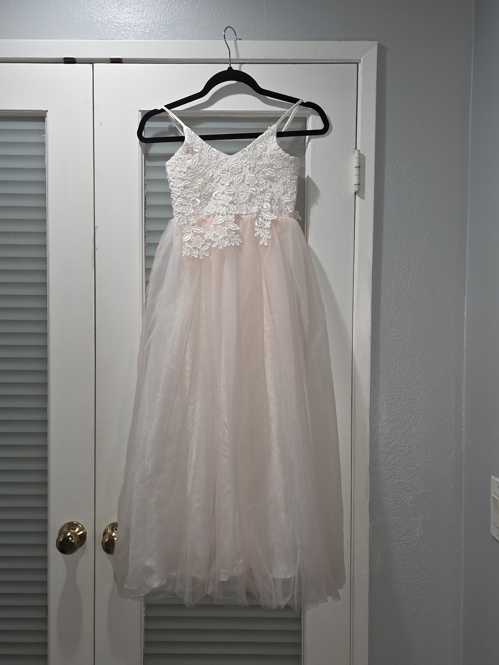 Girls' Lace Bodice Tulle Formal Dress in Blush Pink
